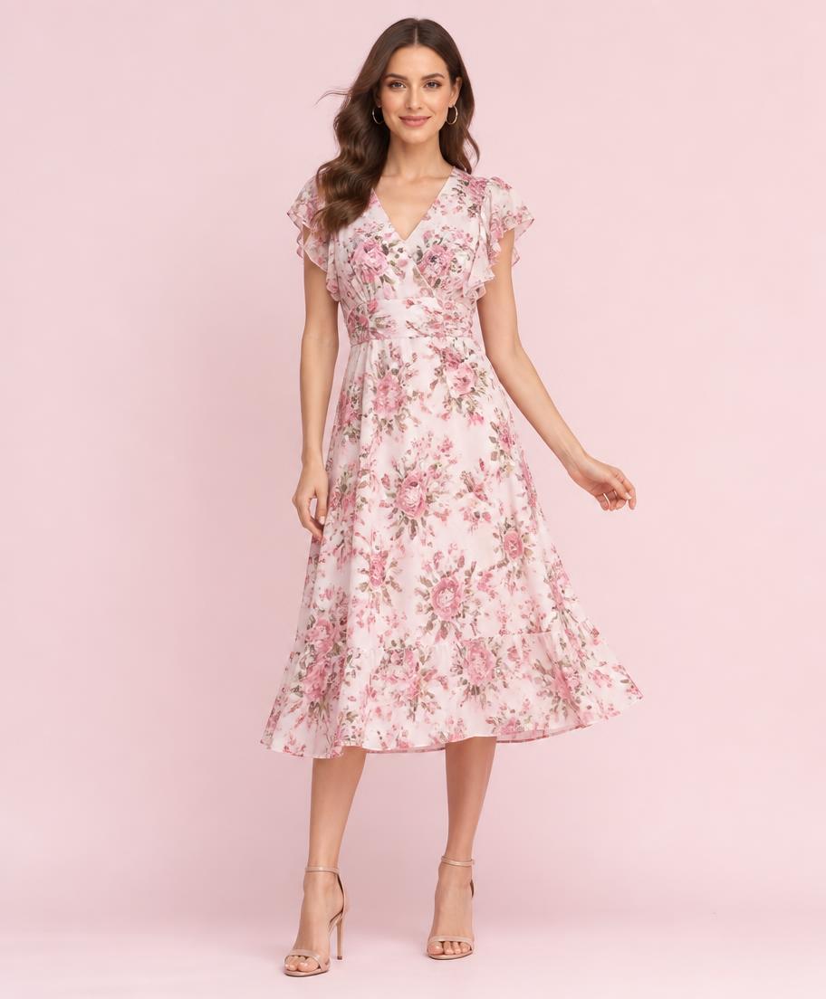 Vestido Midi Floral Rosé