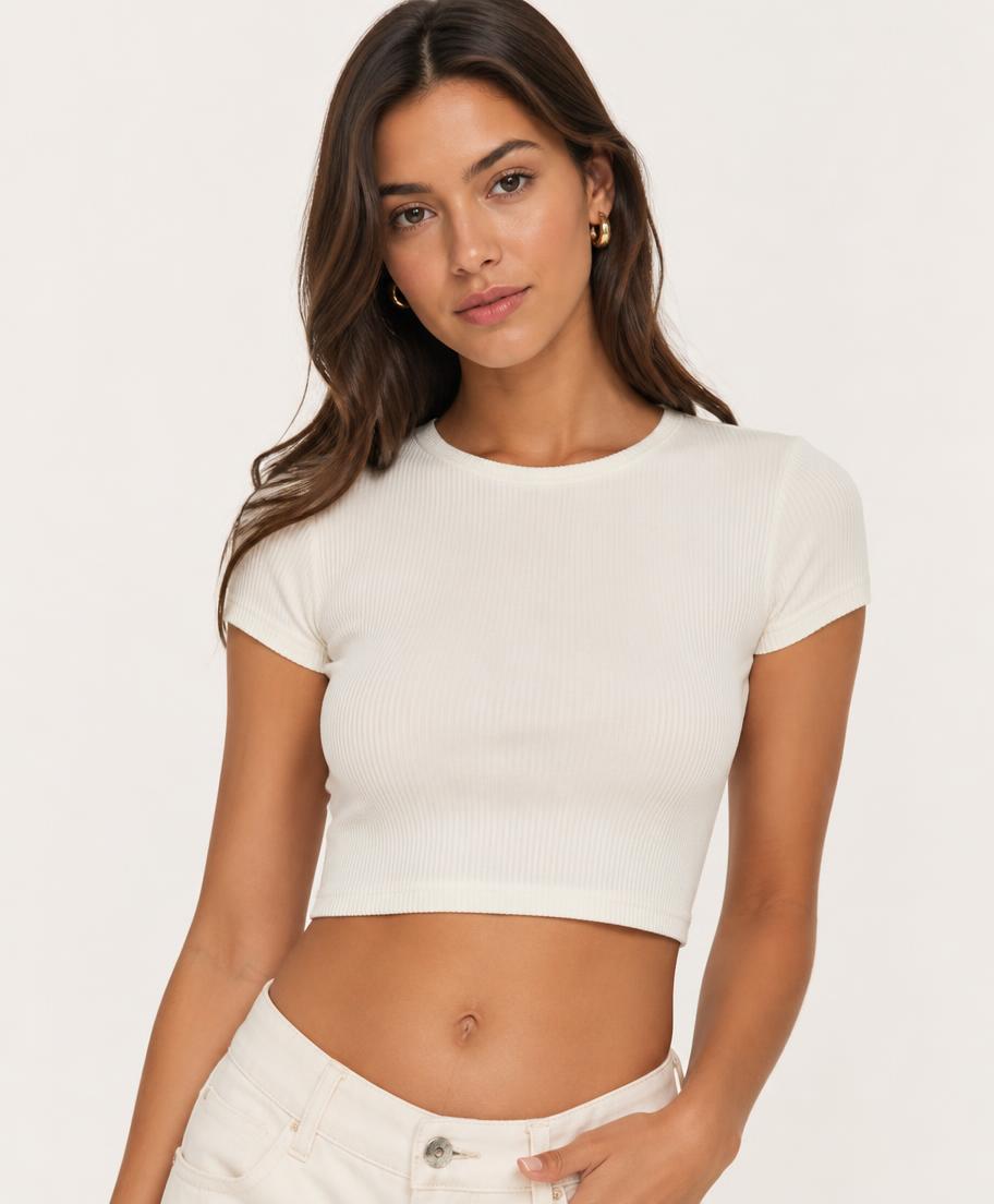 Cropped Canelado Off White